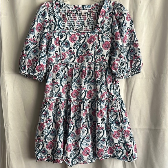 Anna Cate Harper Square Neck Puff Sleeve Dress Pink Blue Floral Size Small - Picture 2 of 7